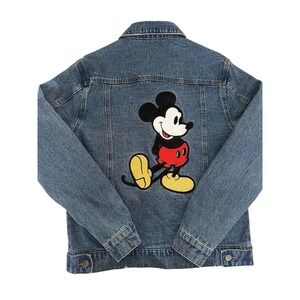 Disney Mickey Mouse Embroidered Denim Trucker Jacket Women's Size Medium Vintage
